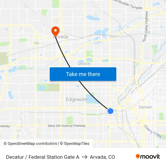 Decatur / Federal Station Gate A to Arvada, CO map
