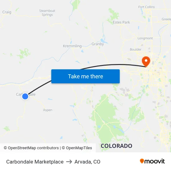 Carbondale Marketplace to Arvada, CO map