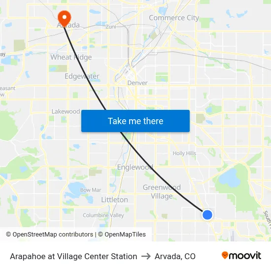 Arapahoe at Village Center Station to Arvada, CO map