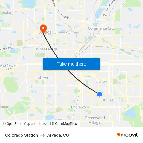 Colorado Station to Arvada, CO map