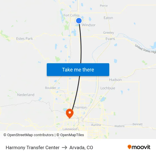Harmony Transfer Center to Arvada, CO map