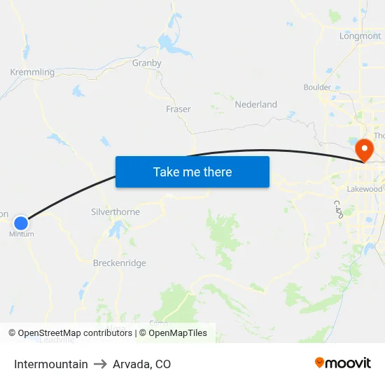 Intermountain to Arvada, CO map