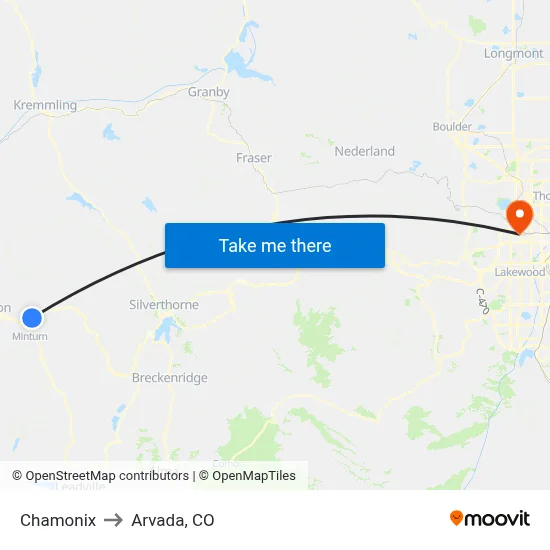 Chamonix to Arvada, CO map