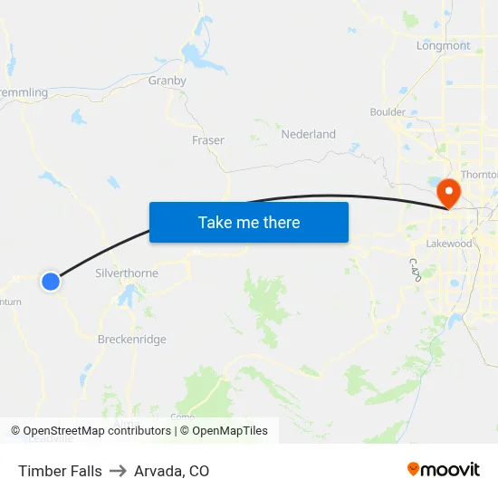 Timber Falls to Arvada, CO map