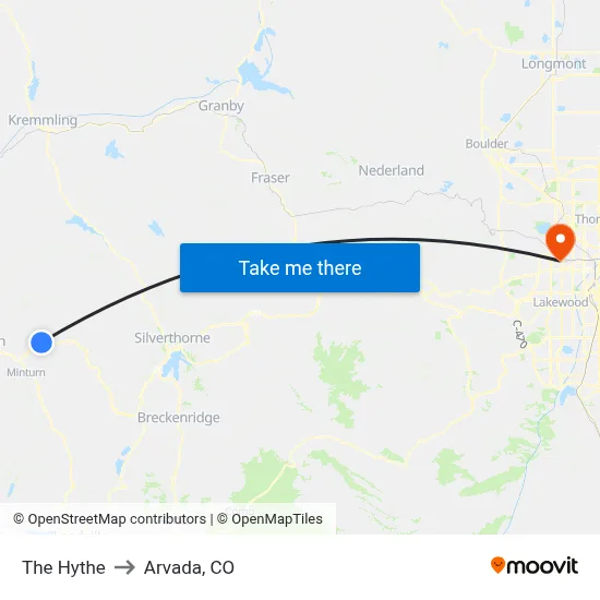 The Hythe to Arvada, CO map