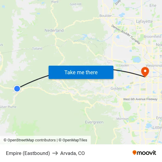 Empire (Eastbound) to Arvada, CO map