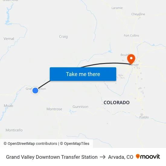 Grand Valley Downtown Transfer Station to Arvada, CO map