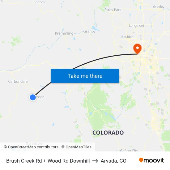 Brush Creek Rd + Wood Rd Downhill to Arvada, CO map