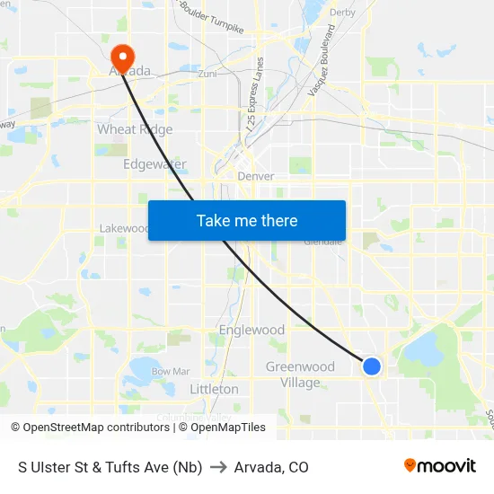 S Ulster St & Tufts Ave (Nb) to Arvada, CO map