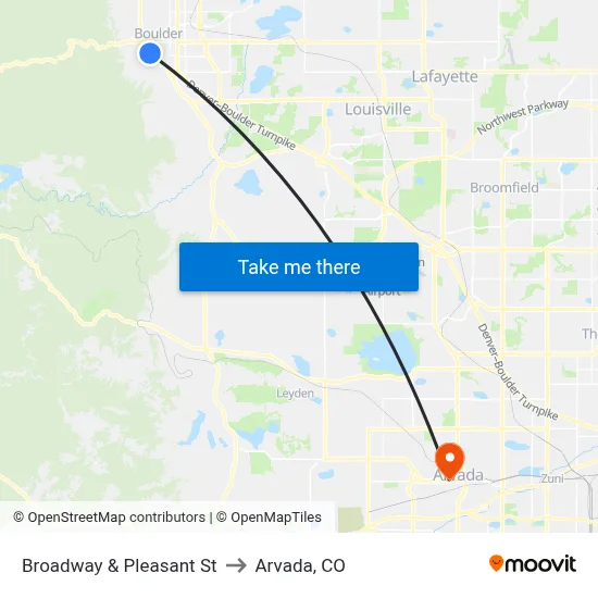 Broadway & Pleasant St to Arvada, CO map