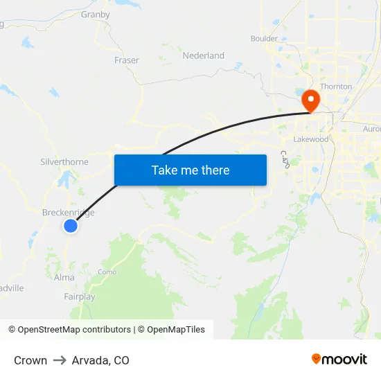 Crown to Arvada, CO map