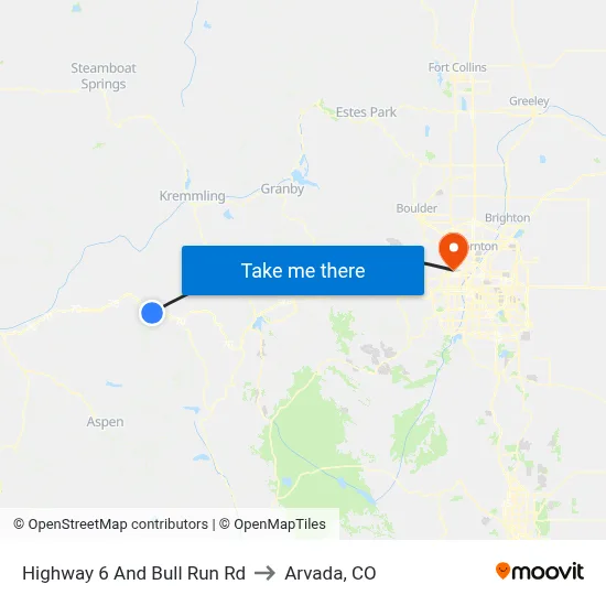 Highway 6 And Bull Run Rd to Arvada, CO map