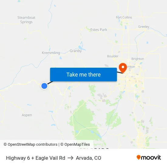 Highway 6 + Eagle Vail Rd to Arvada, CO map