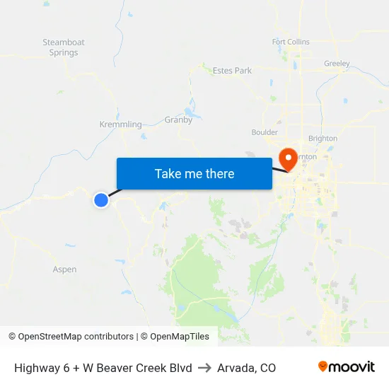 Highway 6 + W Beaver Creek Blvd to Arvada, CO map