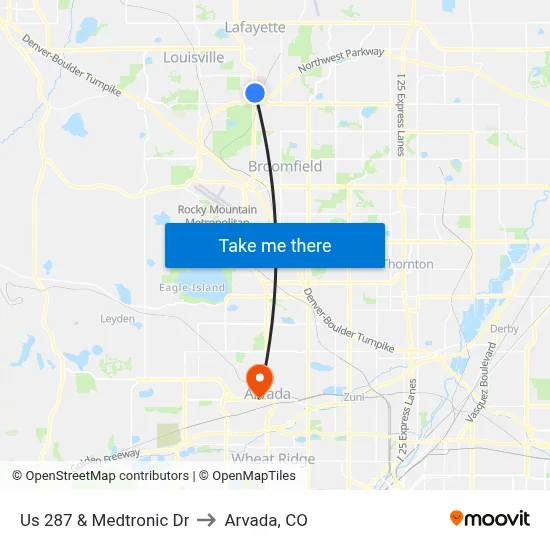 Us 287 & Medtronic Dr to Arvada, CO map