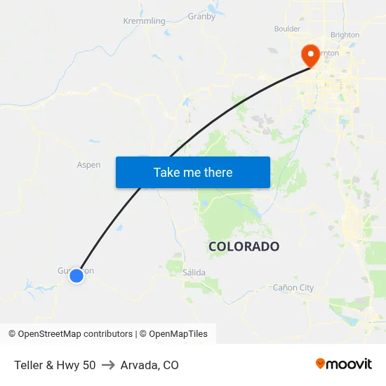 Teller & Hwy 50 to Arvada, CO map
