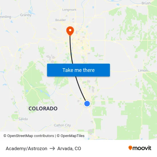 Academy/Astrozon to Arvada, CO map