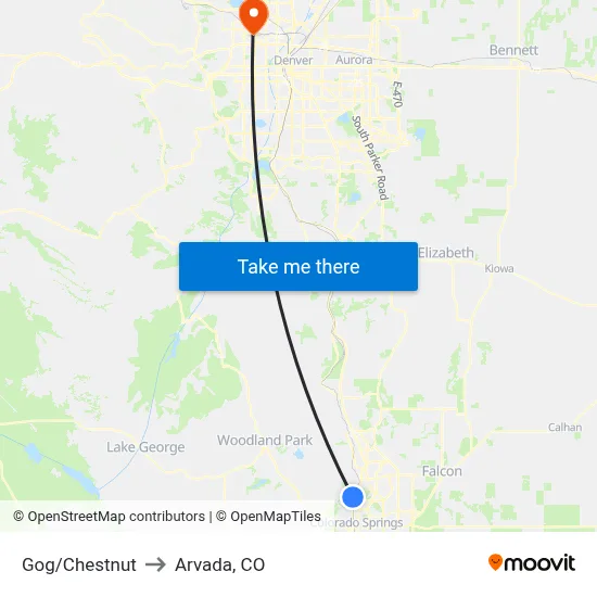 Gog/Chestnut to Arvada, CO map