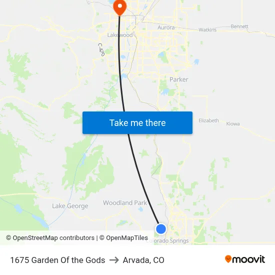 1675 Garden Of the Gods to Arvada, CO map