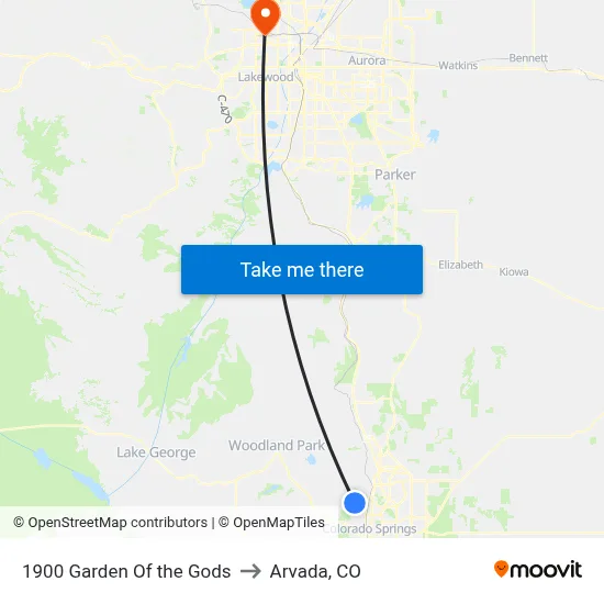 1900 Garden Of the Gods to Arvada, CO map