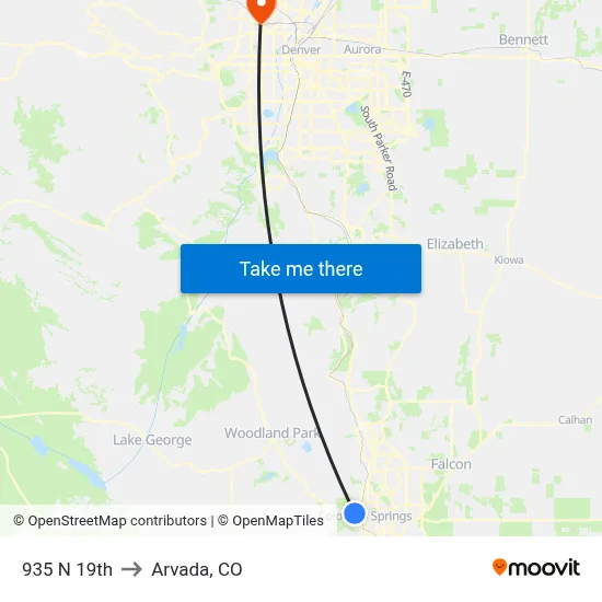 935 N 19th to Arvada, CO map
