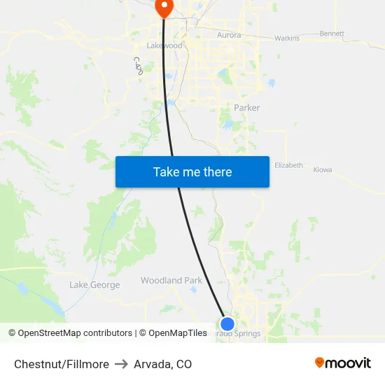 Chestnut/Fillmore to Arvada, CO map