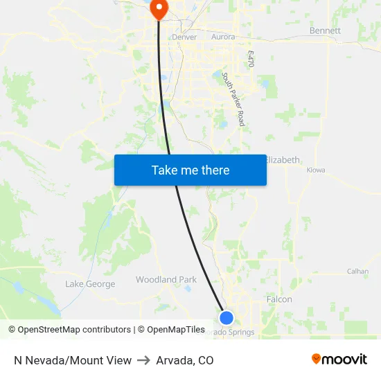 N Nevada/Mount View to Arvada, CO map