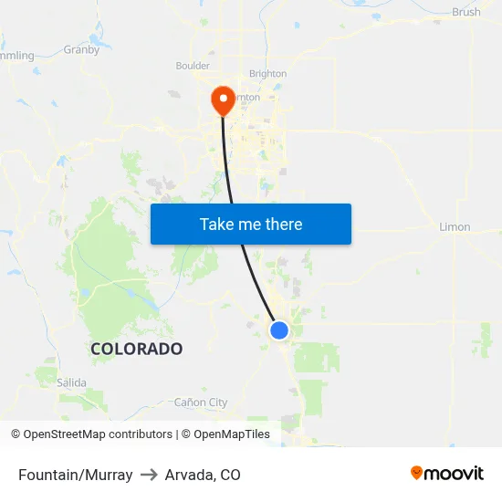 Fountain/Murray to Arvada, CO map