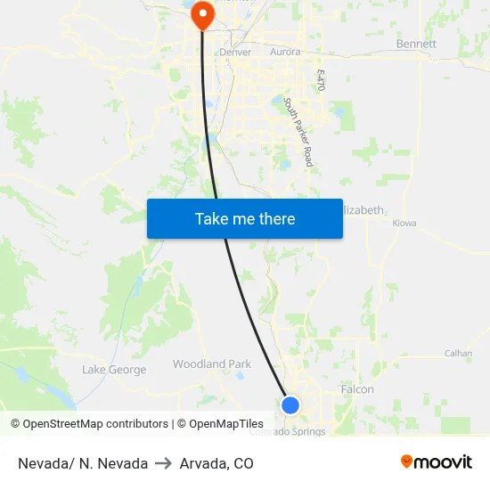 Nevada/ N. Nevada to Arvada, CO map