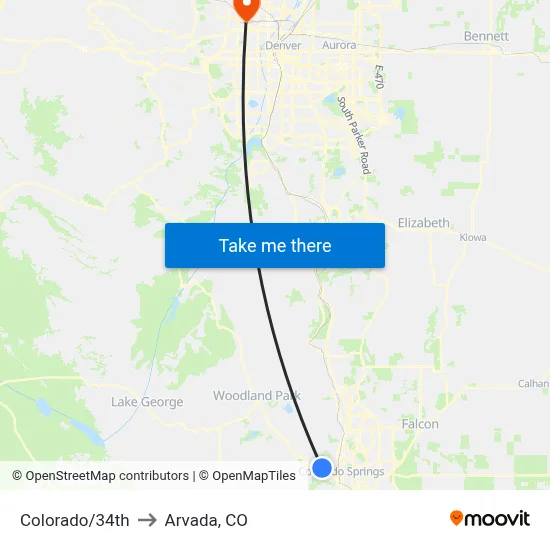 Colorado/34th to Arvada, CO map