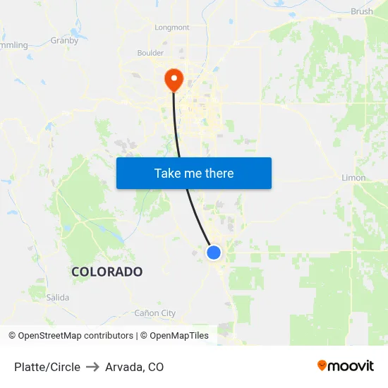 Platte/Circle to Arvada, CO map