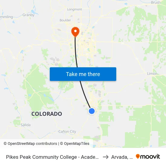 Pikes Peak Community College - Academy Blvd to Arvada, CO map