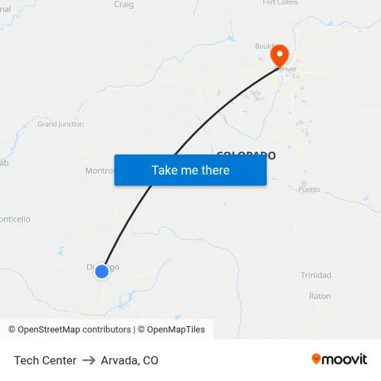 Tech Center to Arvada, CO map