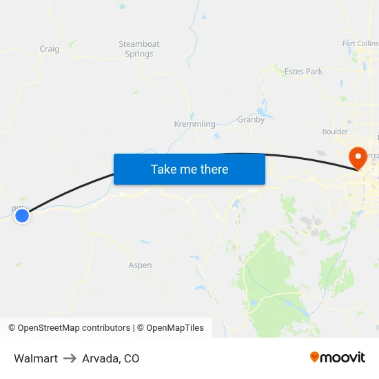 Walmart to Arvada, CO map