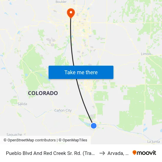 Pueblo Blvd And Red Creek Sr. Rd. (Transfer) to Arvada, CO map