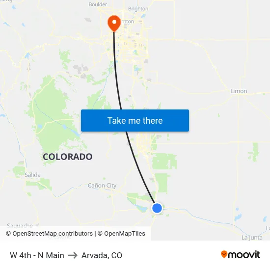 W 4th - N Main to Arvada, CO map