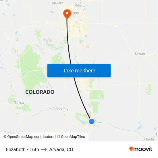 Elizabeth - 16th to Arvada, CO map