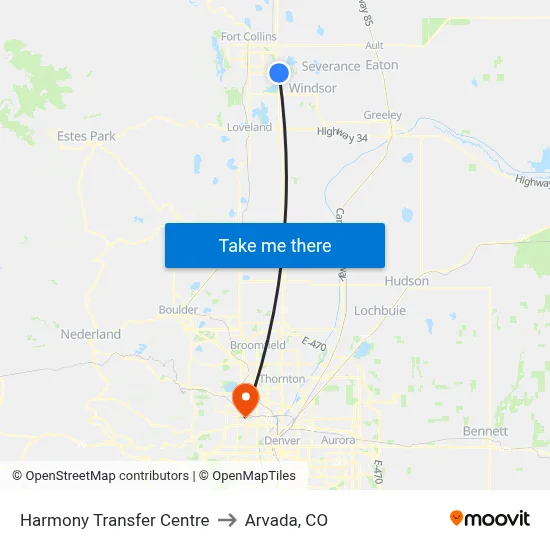 Harmony Transfer Centre to Arvada, CO map