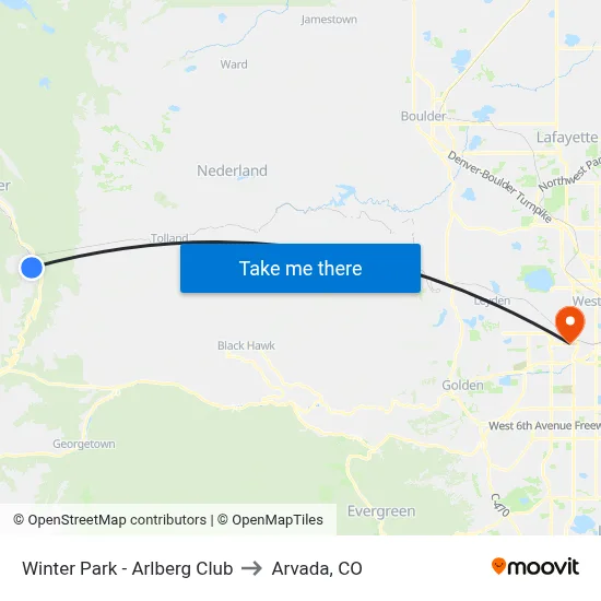 Winter Park - Arlberg Club to Arvada, CO map