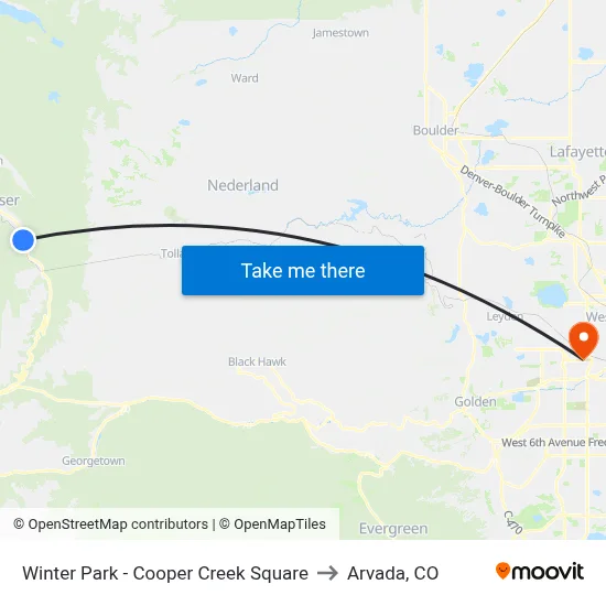 Winter Park - Cooper Creek Square to Arvada, CO map