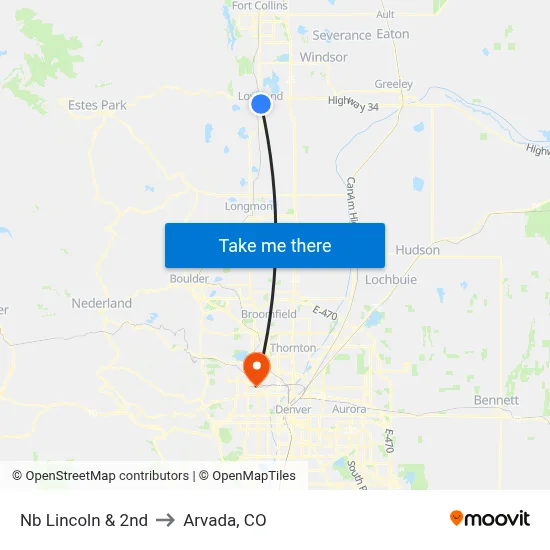 Nb Lincoln & 2nd to Arvada, CO map