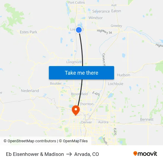 Eb Eisenhower & Madison to Arvada, CO map