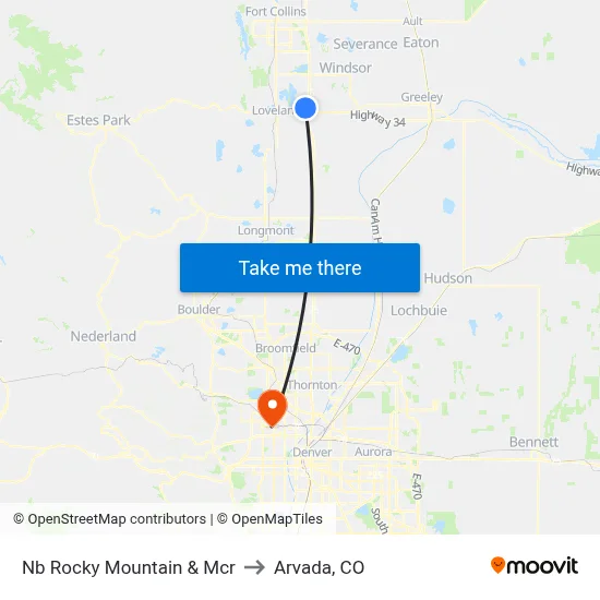 Nb Rocky Mountain & Mcr to Arvada, CO map