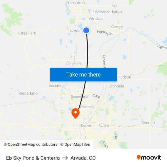 Eb Sky Pond & Centerra to Arvada, CO map