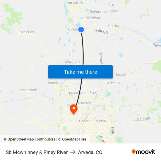 Sb Mcwhinney & Piney River to Arvada, CO map