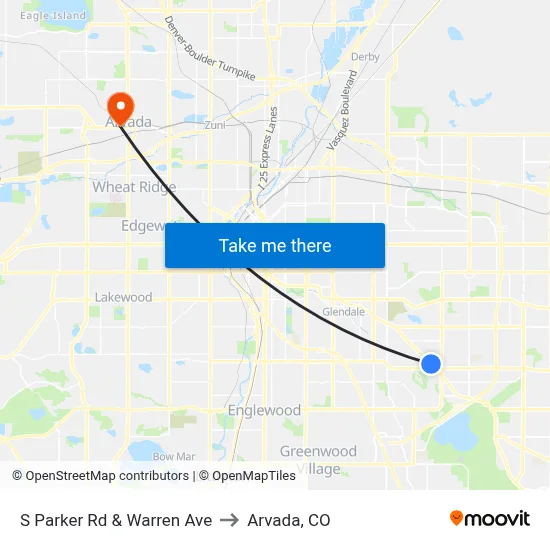 S Parker Rd & Warren Ave to Arvada, CO map