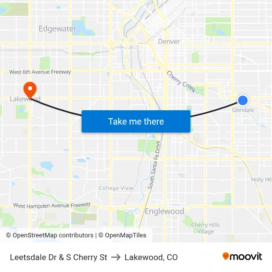 Leetsdale Dr & S Cherry St to Lakewood, CO map