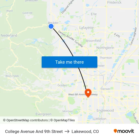 College Avenue And 9th Street to Lakewood, CO map