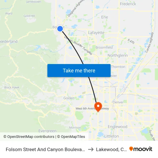 Folsom Street And Canyon Boulevard to Lakewood, CO map