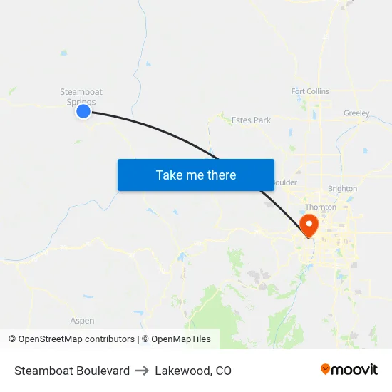 Steamboat Boulevard to Lakewood, CO map